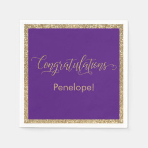 Gefeliciteerd Typography Gold Glitter Paarse Servet