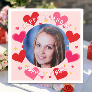 Gefeliciteerd Verjaardag Aangepaste Foto Harten Pe Servet