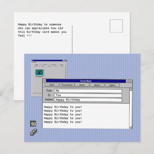 Gefeliciteerd Verjaardag Aangepaste Windows 95 Com Briefkaart (Voorkant / Achterkant)
