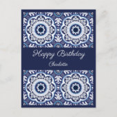 Gefeliciteerd verjaardag aanpasbare blauwe Azulejo Briefkaart (Voorkant)