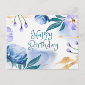 Gefeliciteerd Verjaardag Blauwe en Paarse Aquarel  Briefkaart (Voorkant)