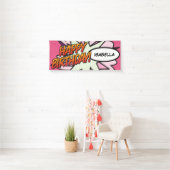 GEFELICITEERD VERJAARDAG Comic Book Pop Art Roze Spandoek (Insitu)