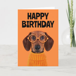 Gefeliciteerd verjaardag   Dachshund Oranje Trui Kaart
