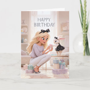 Gefeliciteerd Verjaardag Elegante Vrouw en Konijn Kaart