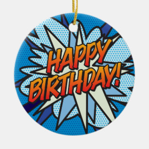 GEFELICITEERD VERJAARDAG Foto Fun Retro Stripboek Keramisch Ornament