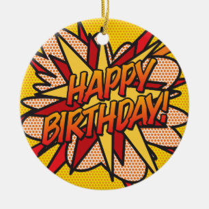 GEFELICITEERD VERJAARDAG Foto Fun Retro Stripboek Keramisch Ornament