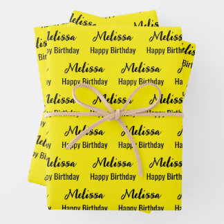Gefeliciteerd Verjaardag Geel en Zwarte Naam Patro Inpakpapier Vel