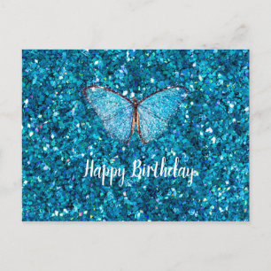 Gefeliciteerd Verjaardag Glanzende Blauwe Glitzy S Briefkaart