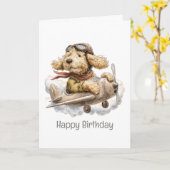 Gefeliciteerd Verjaardag Goldendoodle Hond Piloot Kaart (Gele Bloem)