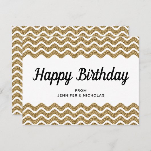 Gefeliciteerd Verjaardag Goud Glitter Witte Chevro Briefkaart (Voorkant / Achterkant)