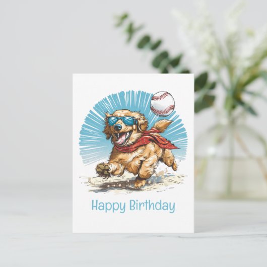 Gefeliciteerd Verjaardag Goud Retriever Speelt Hon Briefkaart (Staand voorkant)