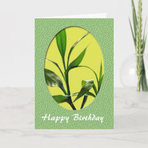 Gefeliciteerd verjaardag, groene geluksbamboe blad kaart