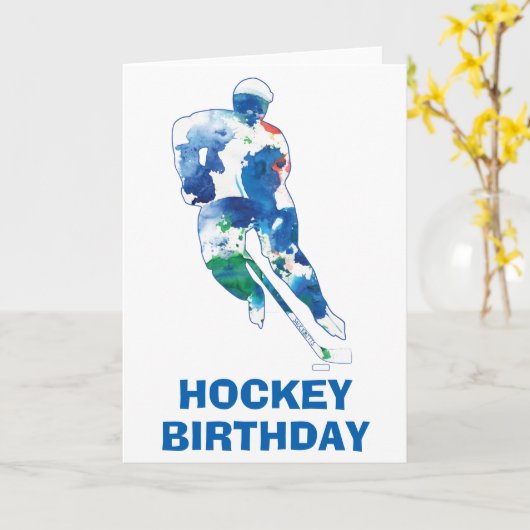 Gefeliciteerd Verjaardag Hockeyspeler Waterverf Kaart (Gele Bloem)