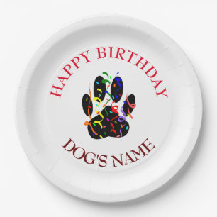 Gefeliciteerd Verjaardag Hond Poot Confetti Papieren Bordje