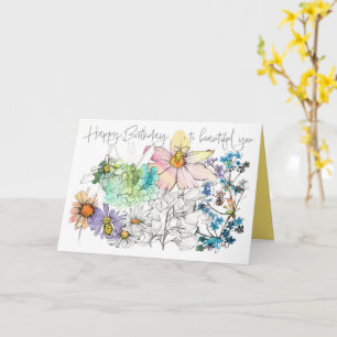 Gefeliciteerd Verjaardag Honingbijen Aquarel Bloem Kaart