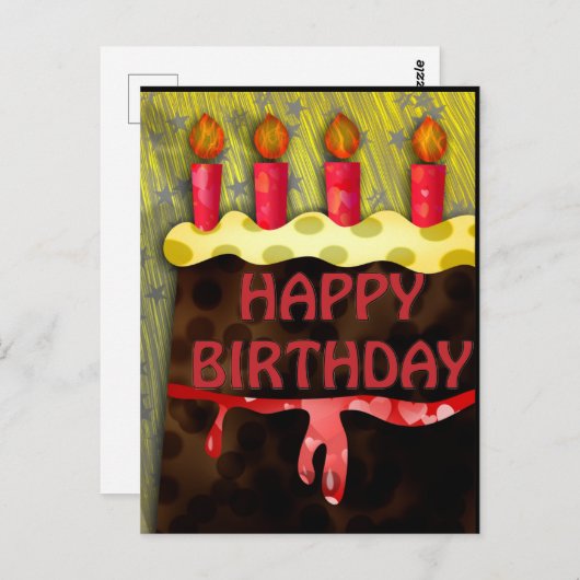 Gefeliciteerd verjaardag in rode cake | Kaarsen br Briefkaart (Voorkant / Achterkant)