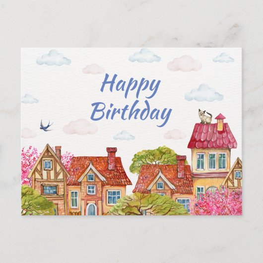 Gefeliciteerd Verjaardag Kat op het Dak Briefkaart (Voorkant)