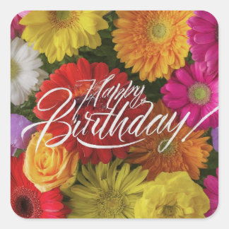 Gefeliciteerd Verjaardag Kleurrijke Lente Bloemen Vierkante Sticker