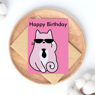 Gefeliciteerd Verjaardag - Koele Roze Kat Ansichtk Briefkaart