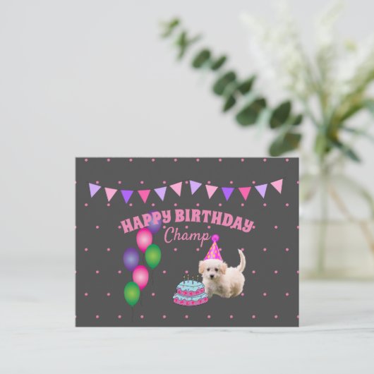 Gefeliciteerd verjaardag lieve hond met cake pol briefkaart (Staand voorkant)