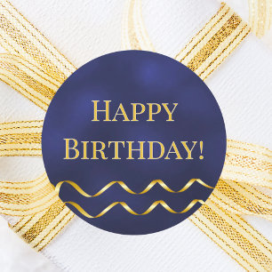 Gefeliciteerd verjaardag marineblauwe gouden decor ronde sticker