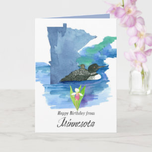 Gefeliciteerd verjaardag Minnesota Loon Bird Lady Kaart