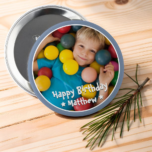 Gefeliciteerd Verjaardag Modern Eenvoudige Ster Fo Ronde Button 4,0 Cm
