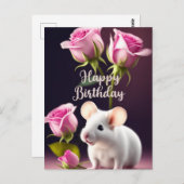 Gefeliciteerd Verjaardag Mooie Muis met Roze Rozen Briefkaart (Voorkant / Achterkant)