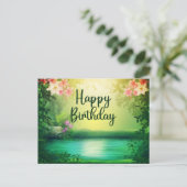 Gefeliciteerd Verjaardag Mooie Natuur Meer & Bloem Briefkaart (Staand voorkant)