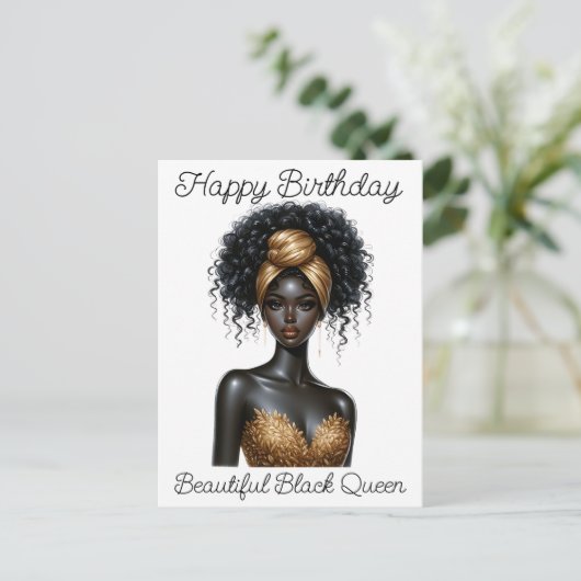 Gefeliciteerd verjaardag, mooie, zwarte koningin, briefkaart (Staand voorkant)