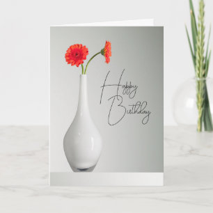 Gefeliciteerd verjaardag   Oranje Gerbera in vaas Kaart