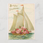 Gefeliciteerd Verjaardag Oude Zeilboot Vol Rozen Briefkaart (Voorkant)
