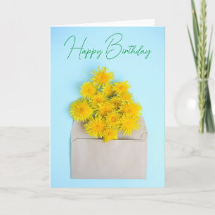 Gefeliciteerd verjaardag Paardenbloemen in envel Kaart
