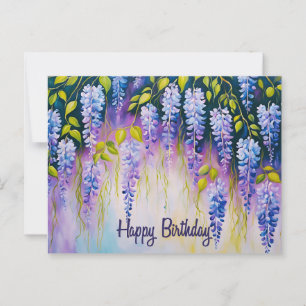 Gefeliciteerd Verjaardag Paarse Wisteria Bloemen Briefkaart