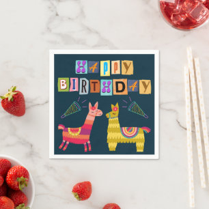 Gefeliciteerd verjaardag Paper Letters Retro Llama Servet
