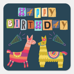 Gefeliciteerd verjaardag Paper Letters Retro Llama Vierkante Sticker