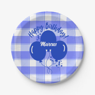 Gefeliciteerd Verjaardag Persoonlijke Blauwe Ballo Papieren Bordje