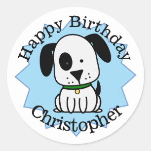 Gefeliciteerd Verjaardag Persoonlijke Puppy Hond Ronde Sticker