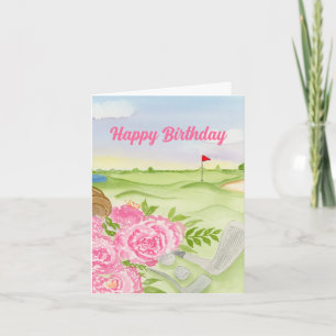 Gefeliciteerd Verjaardag Pioenrozen Op Golfbaan Kaart