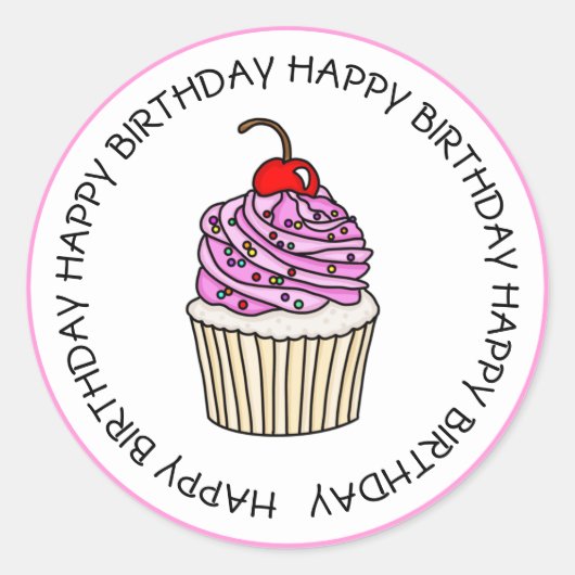 Gefeliciteerd Verjaardag Roze en Vanille Cupcake Ronde Sticker (Voorkant)