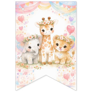 Gefeliciteerd Verjaardag Safari Dieren Roze Meisje Vlaggetjes