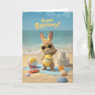 Gefeliciteerd Verjaardag Schattig Konijn Strand Zo Kaart