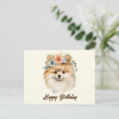 Gefeliciteerd Verjaardag Schattige Pomeranian Hond Briefkaart (Staand voorkant)