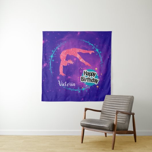 Gefeliciteerd Verjaardag Turnen Galaxy Tumbling Wandkleed (In situ)