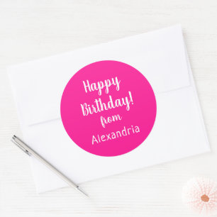 Gefeliciteerd verjaardag van Naam Roze Verjaardag Ronde Sticker