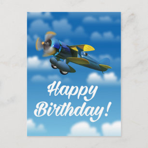 Gefeliciteerd verjaardag vintage vliegtuig in een briefkaart