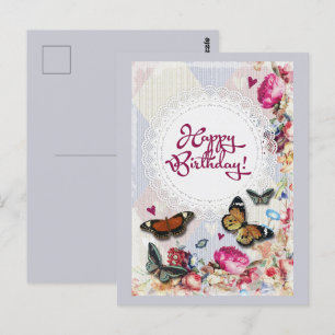 Gefeliciteerd Verjaardag Vlinders en Bloemen Briefkaart