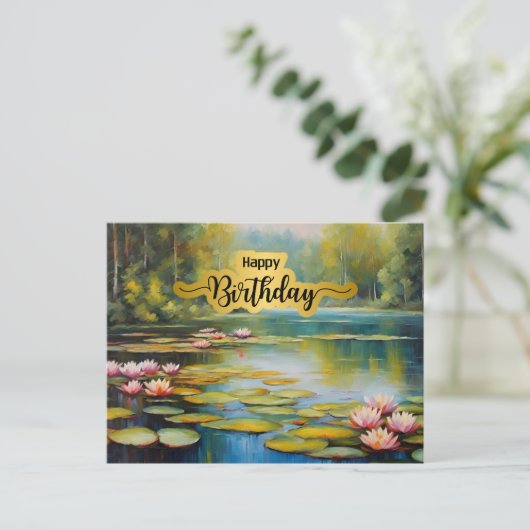Gefeliciteerd Verjaardag Waterlelie Vijver, Bos, N Briefkaart (Staand voorkant)