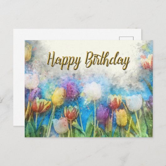Gefeliciteerd Verjaardag Waterverf Abstracte Tulp Briefkaart (Voorkant / Achterkant)