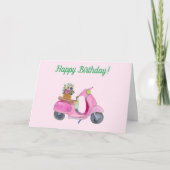Gefeliciteerd Verjaardag Waterverf Scooter Bloemen Kaart (Voorkant)